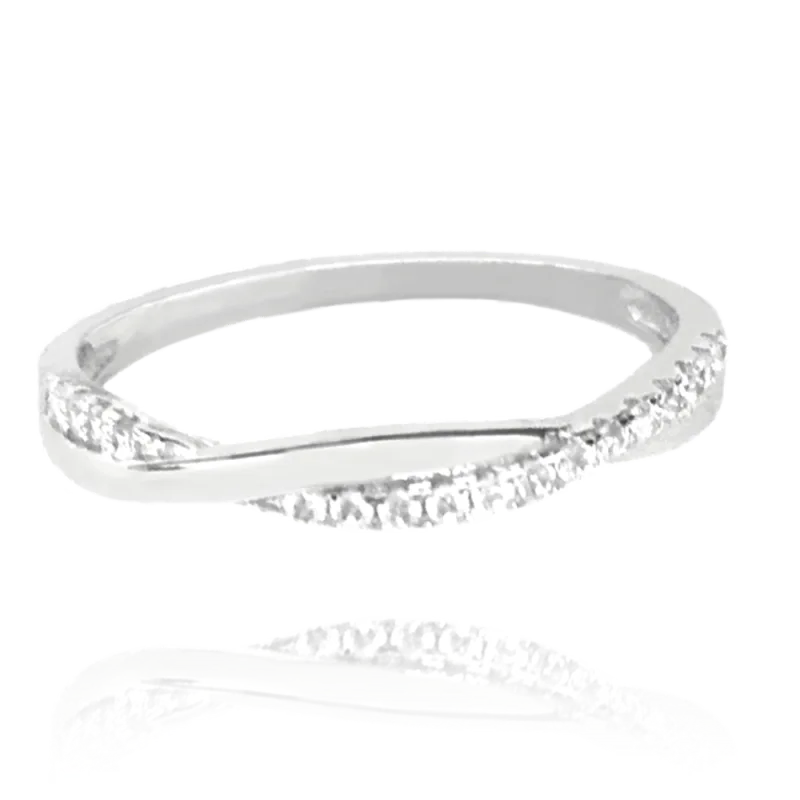 MINET Stříbrný zapletený prsten s bílými zirkony vel. 60