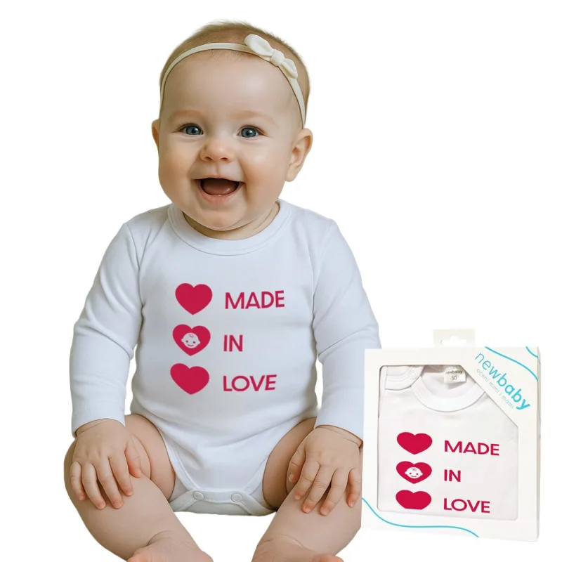 Body s potlačou New Baby MADE IN LOVE - darčekové balenie