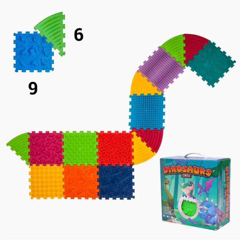 Masážna podložka Ortek Dinosaury Puzzle 9 prvkov+ 6 trojuholníkov