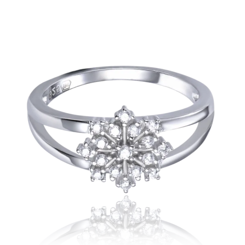 MINET Stříbrný prsten sněhová vločka s bílými zirkony vel. 51 JMAS8055SR51