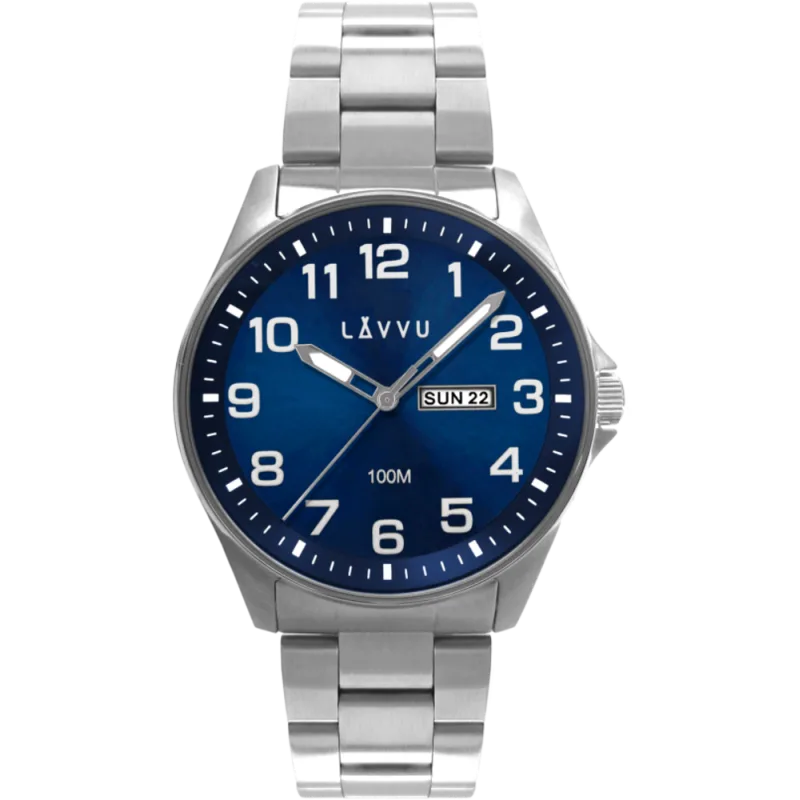 LAVVU Ocelové pánské hodinky BERGEN Blue se svítícími čísly LWM0141