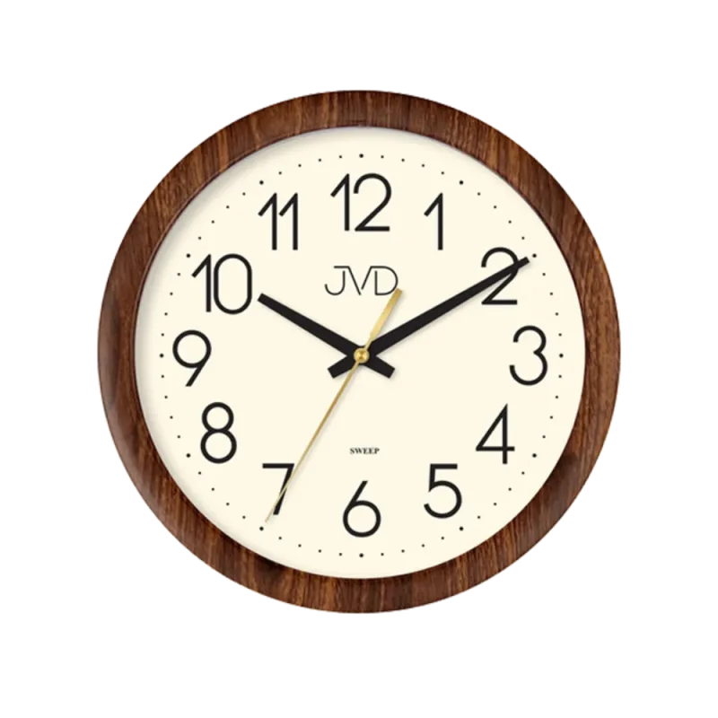 JVD Nástěnné tiché netikající hodiny JVD H608.3 v imitaci dřeva