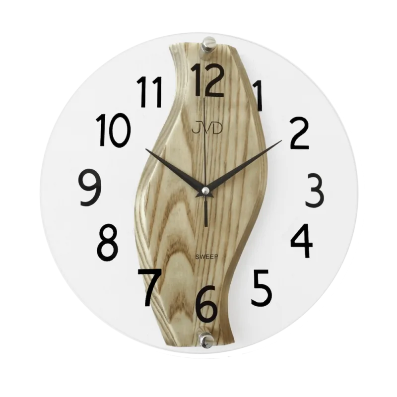 Skleněné dřevěné netikající tiché nástěnné hodiny JVD NS19036/78
