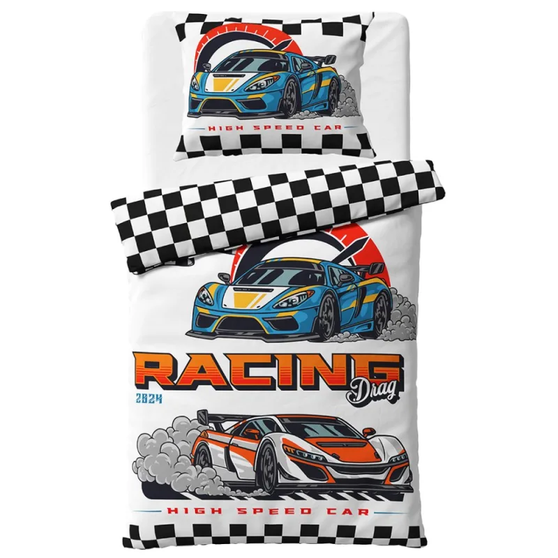 Bavlnené obliečky Auta Racing Drag 140x200/70x90 cm