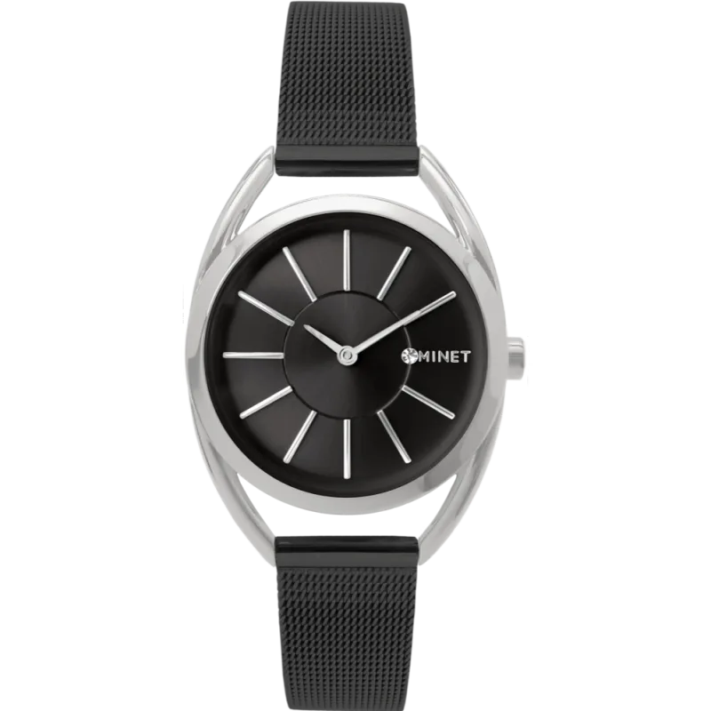 MINET Stříbrno-černé dámské hodinky ICON BLACK MESH MWL5098