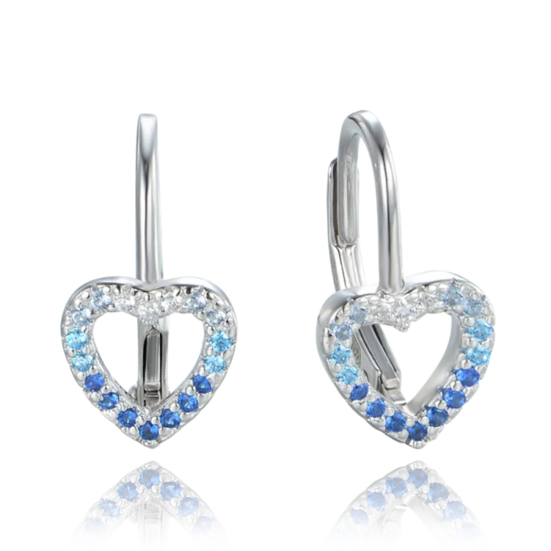 MINET Stříbrné náušnice srdce se zirkony v modrých odstínech JMAS0235AE00