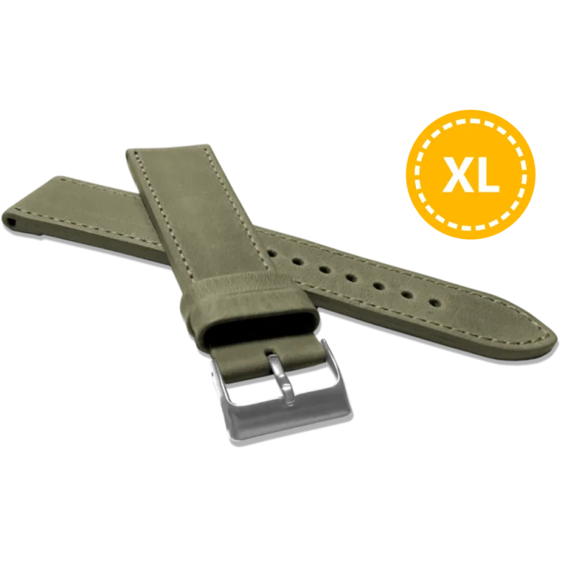 XL Prodloužený prošitý olivově zelený řemínek LAVVU SPORT z luxusní kůže Top Grain - 22 XL LSAXG22