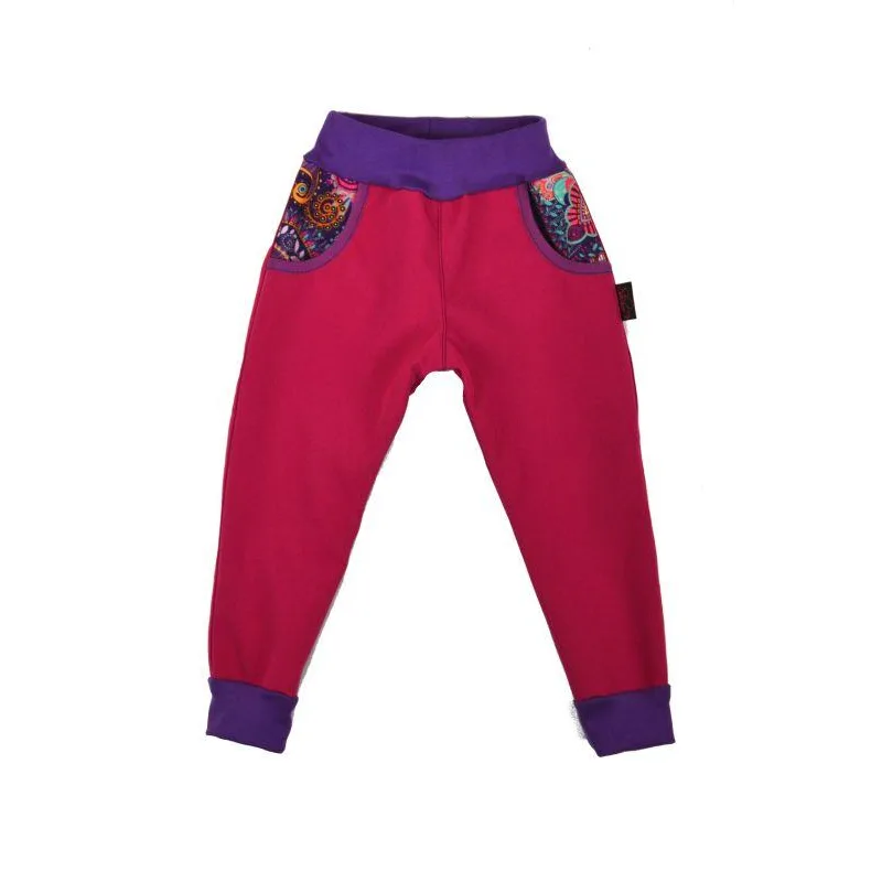 Detské nohavice softshellové - ružové s ornamentmi, veľ. 140-152