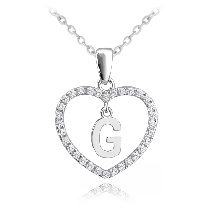 MINET Stříbrný náhrdelník písmeno v srdíčku "G" se zirkony JMAS900GSN45