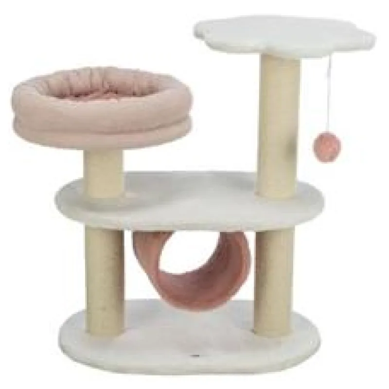 Škrabadlo ISABELLA, 70 cm, oválná základna, 2 patra, tunel, lůžko, bílá/antická růžová 1 ks