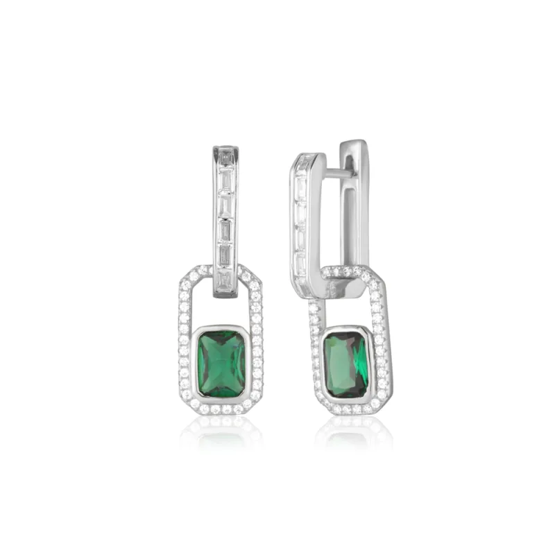 JVD Dámské visací stříbrné náušnice se zirkony a smaragdy na francouzské zapínání SVLE0879SH2Z100