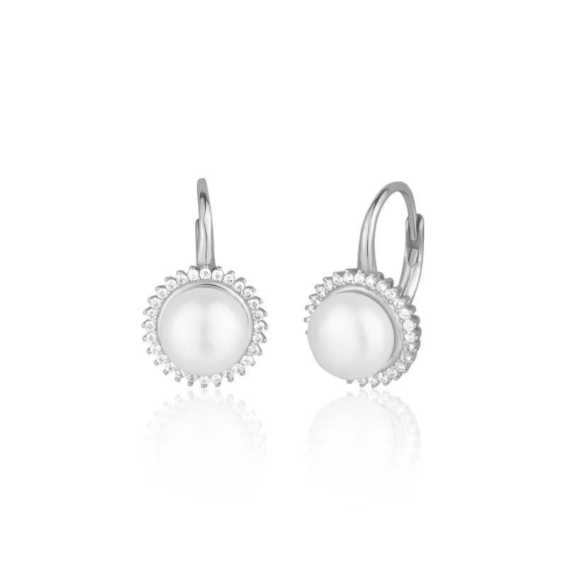 JVD Dámské klasické stříbrné náušnice se zirkony a perlami SVLE2122XH2P100