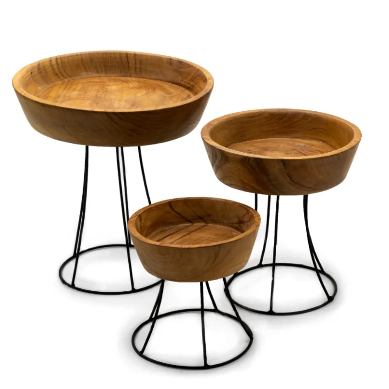 Sada 3 Vyvýšených Teakových Misiek