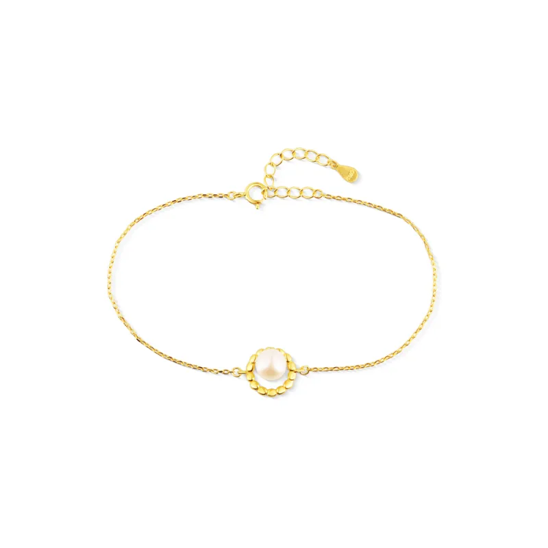 JVD Dámský stříbrný pozlacený náramek se zirkony a perlou SVLB0814SH2GP18