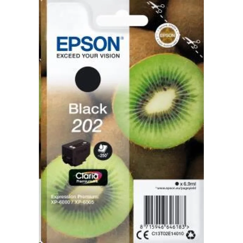 Čierny atrament EPSON v jednom balení "Kiwi" Black 202 Claria Premium Ink…