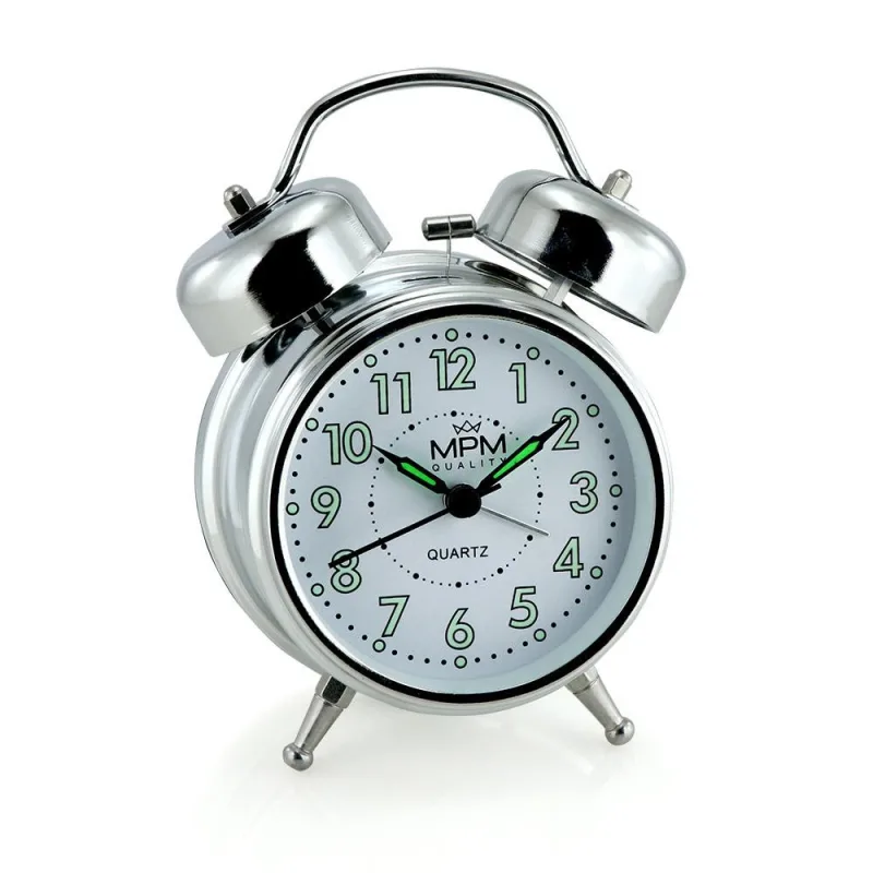 MPM Stříbrný analogový budík MPM Klasik Ben - C01.3856