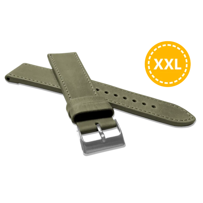 LAVVU XXL Prodloužený prošitý olivově zelený řemínek SPORT z luxusní kůže Top Grain - 22 XXL LSAXG22