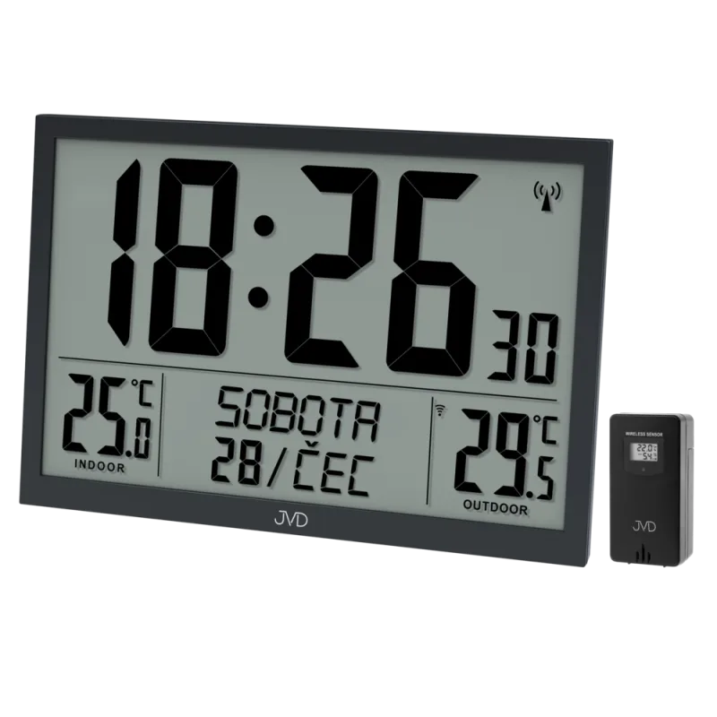 JVD Obrovské velké digitální černé rádiem řízené XL hodiny JVD RB9412.1
