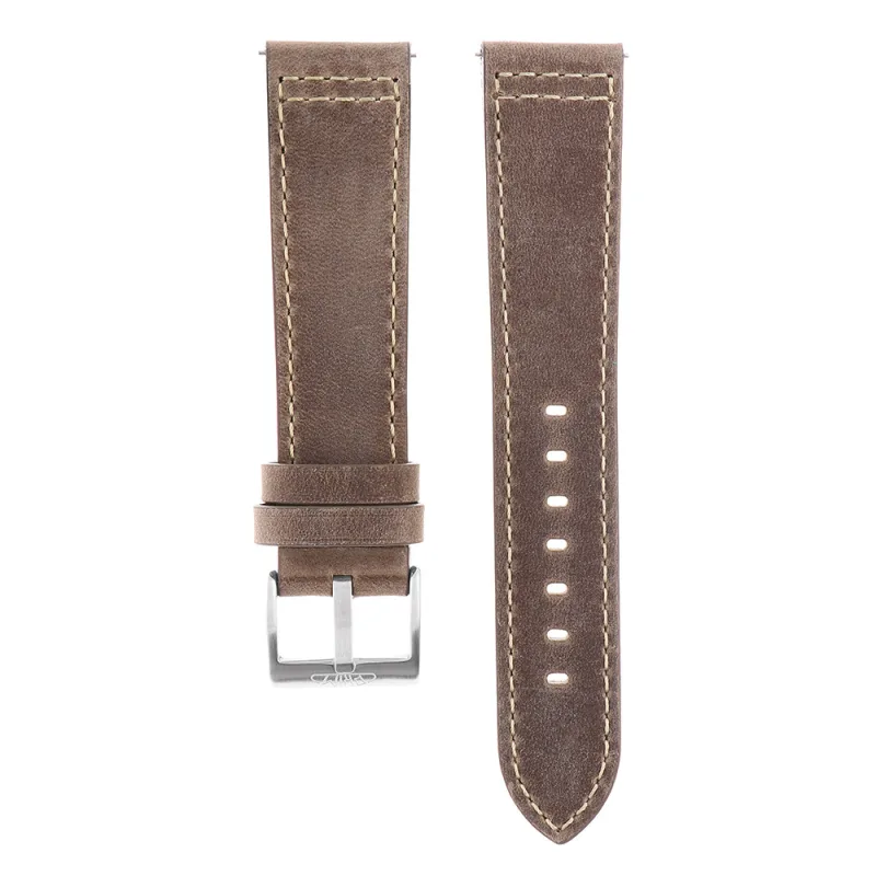 PRIM Stylový značkový kožený řemínek na hodinky PRIM RB.13191 (22 mm) - šedohnědý - Prim Pilot Dual time 2023