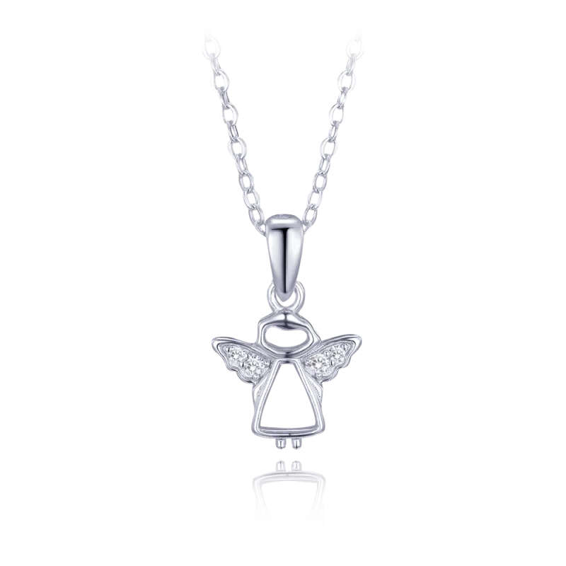 MINET Stříbrný náhrdelník anděl s bílými zirkony JMAN0598SN45