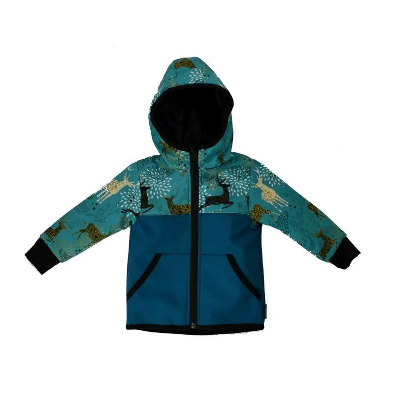 Softshellová bunda - petrolej s jeleňmi, veľ. 140-152