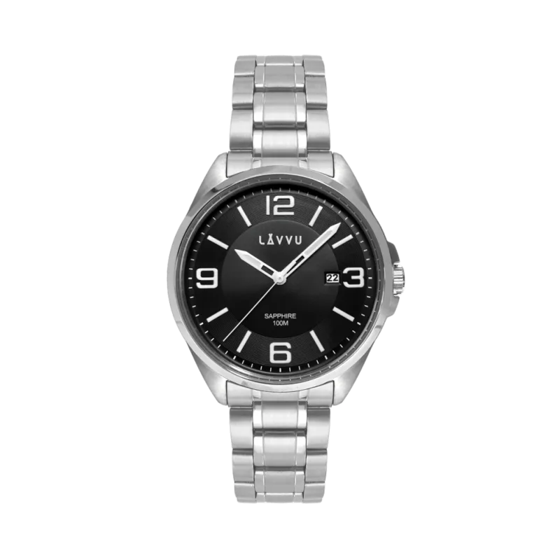 Vodotěsné pánské hodinky se safírovým sklem LAVVU HERNING Black LWM0092