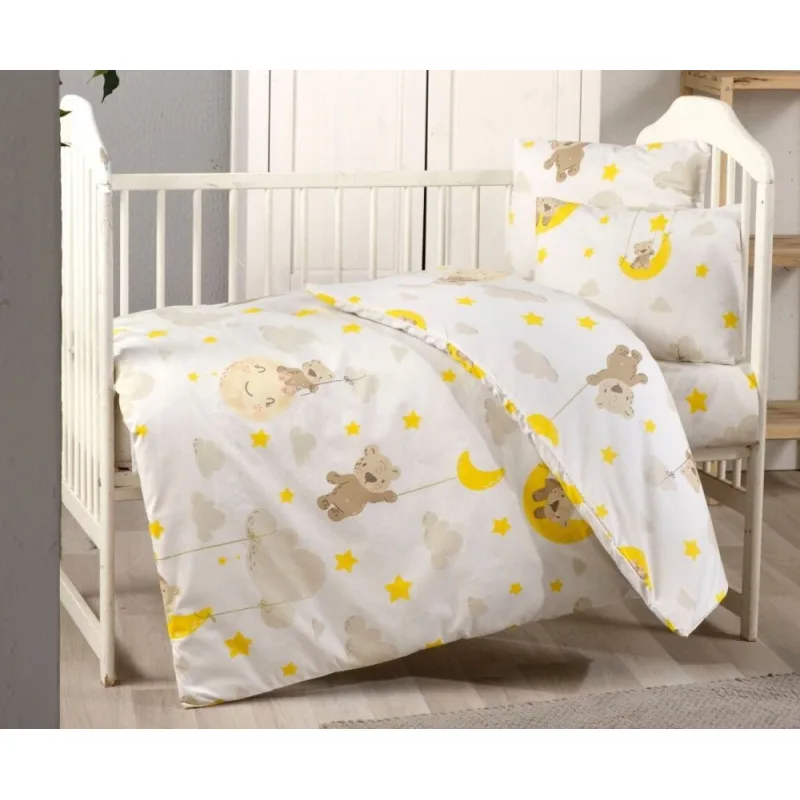 Bavlnené detské obliečky do malej postieľky 90x135, 45x60 cm medvedík v oblakoch