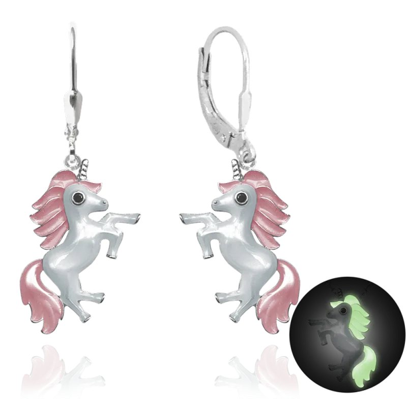 MINET Svítící růžové stříbrné náušnice JEDNOROŽCI JMAD0011PE00