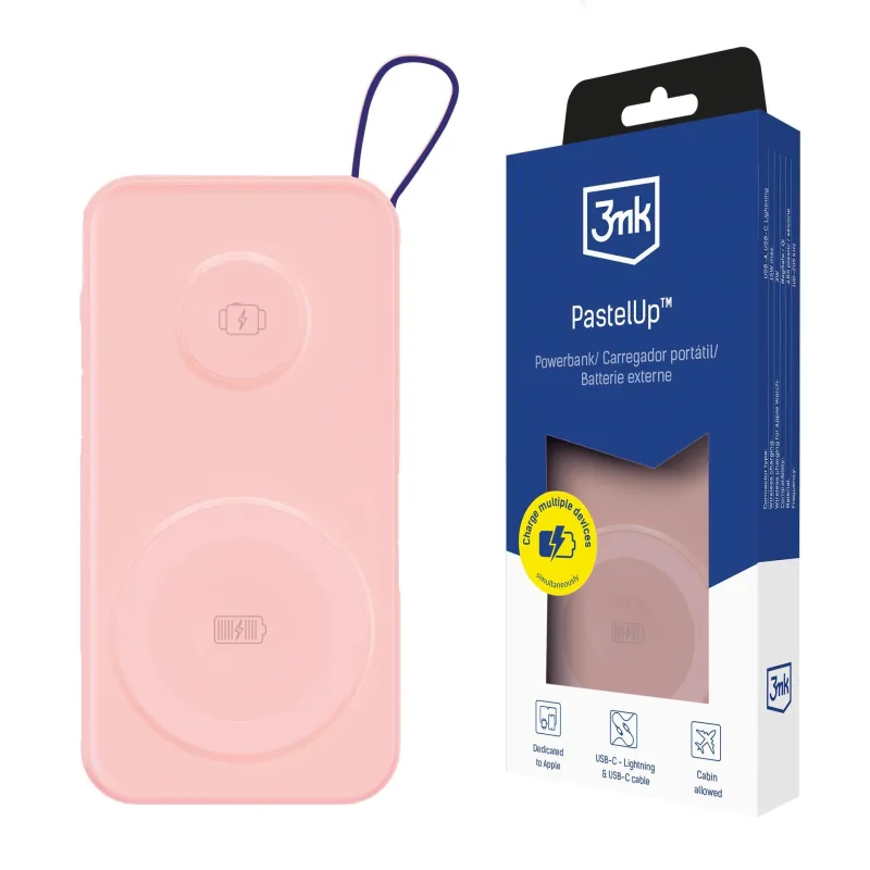 3mk PastelUp Powerbank 10, 000mAh 22.5W USB 1A1C - Pink 5903108583213