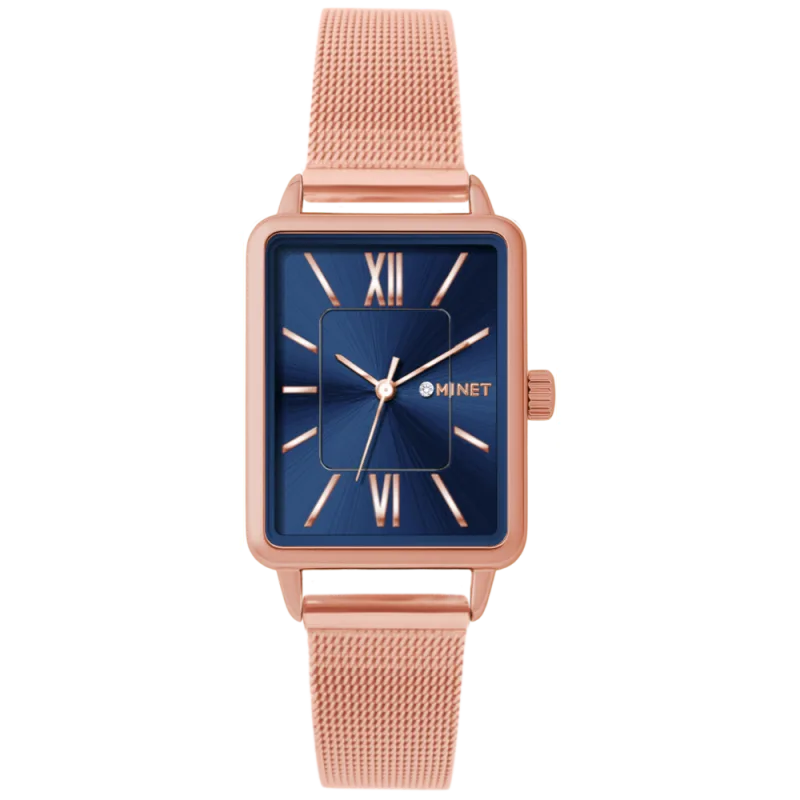 MINET Rosegold-modré dámské hodinky SIENA se rosegold ocelovým řemínkem MWL5433