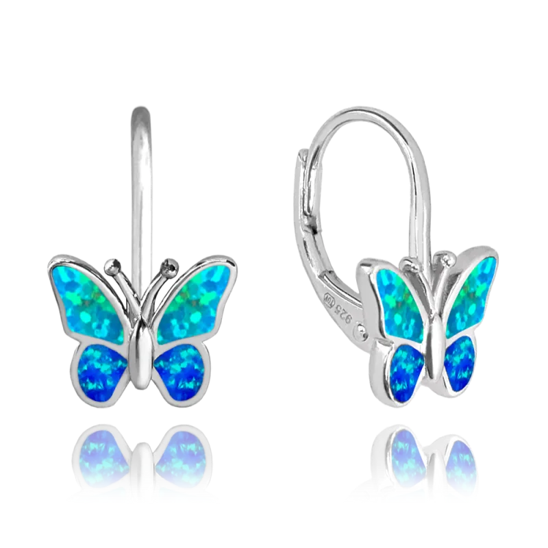 MINET Třpytivé stříbrné náušnice MOTÝLCI s modrým opálem JMAD0040AE00