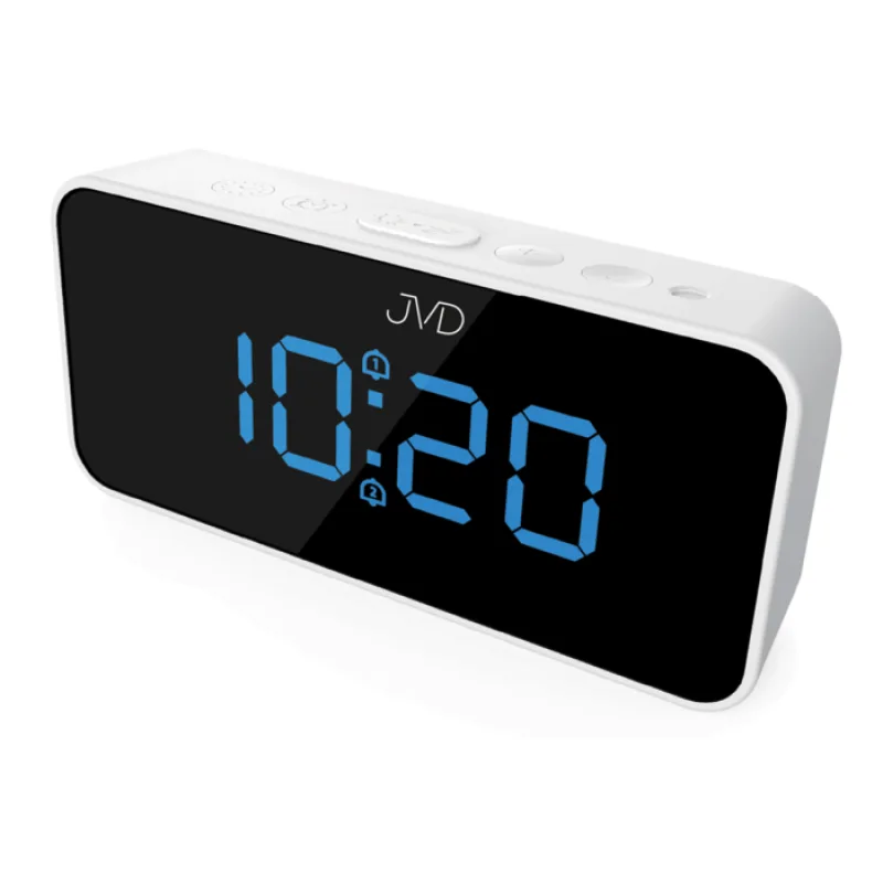 Digitální budík do sítě JVD SB3212.2 s teploměrem, USB nabíjením a světelným senzorem