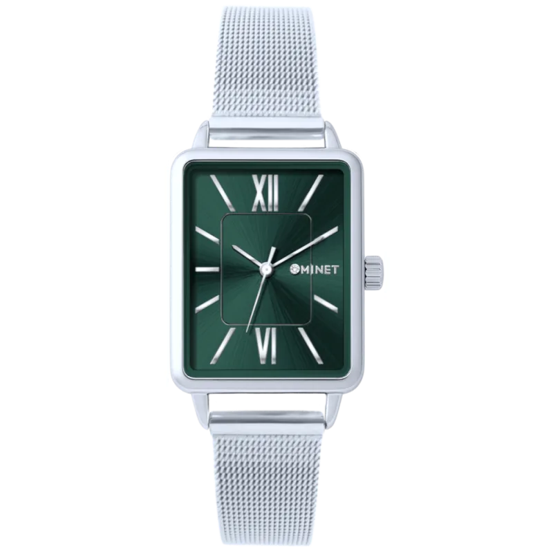 MINET Stříbrno-zelené dámské hodinky SIENA se stříbrným ocelovým řemínkem MWL5437