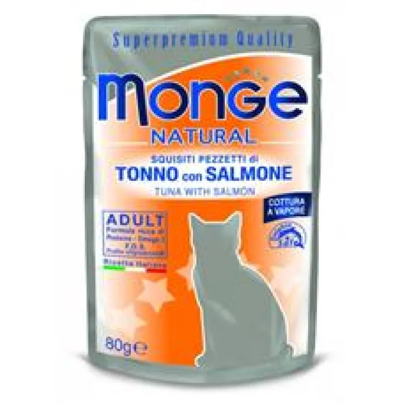 MONGE NATURAL kapsička pro kočky 80 g tuňák a kuře v želé s krevetami