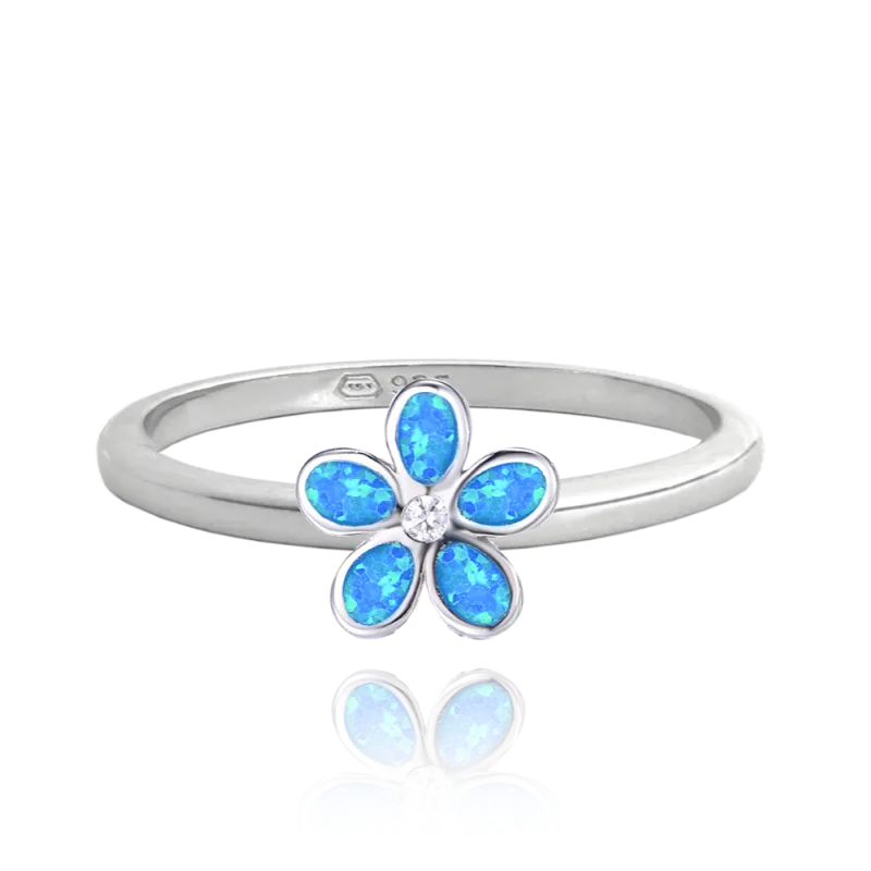 MINET Dětský stříbrný prsten KYTIČKY s modrými opálky vel. 46