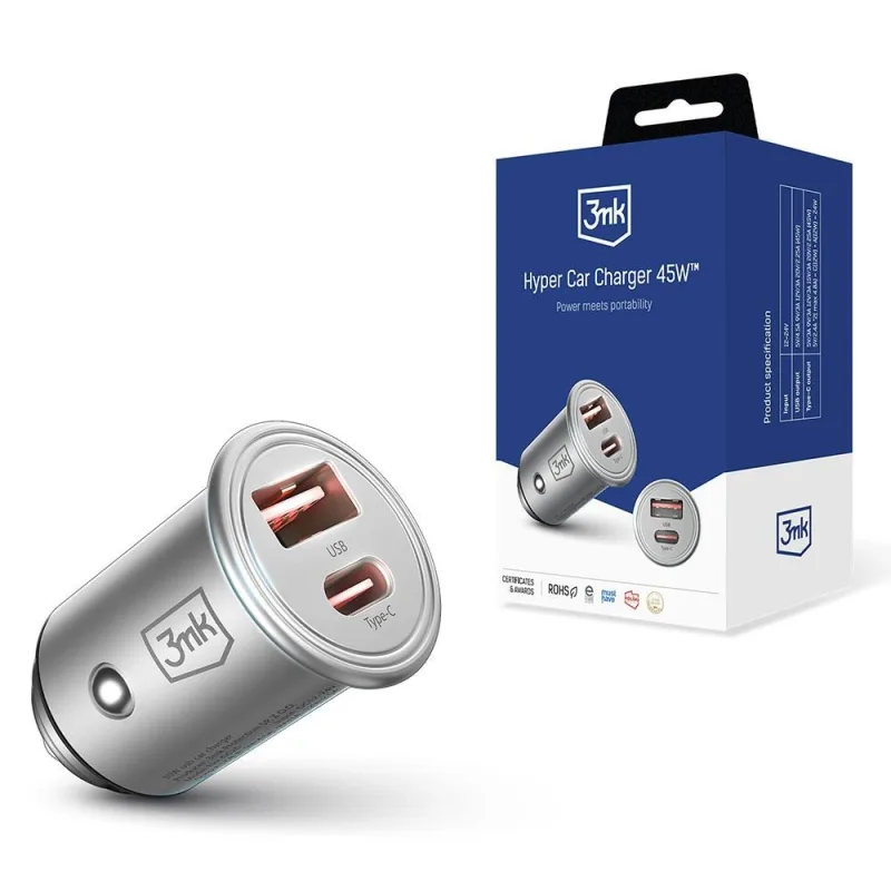 3mk nabíječka do auta - Hyper Car Charger 45W, 1x USB + 1x USB-C (PD)…