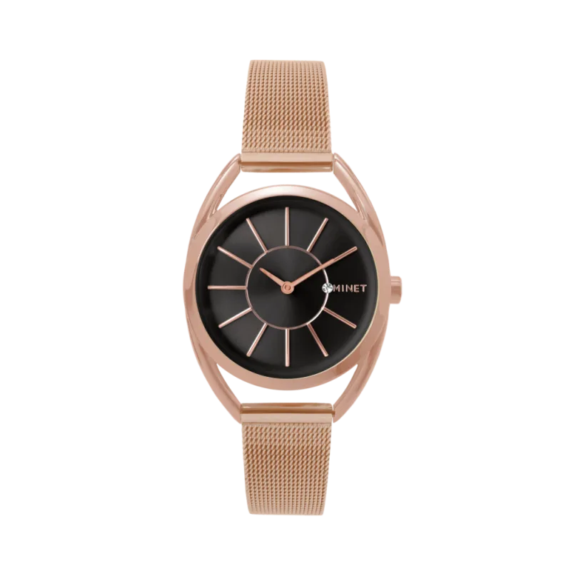 Růžovo-černé dámské hodinky MINET ICON ROSE GOLD BLACK MESH MWL5018