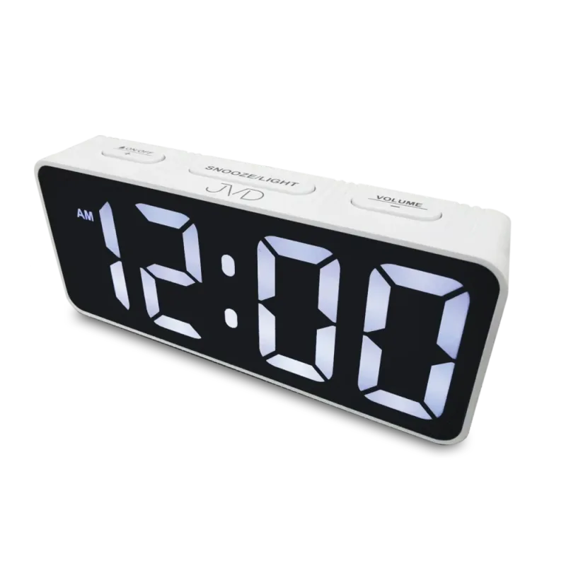 JVD Digitální bílý moderní budík do el. sítě JVD SB524.3 s bílými LED číslicemi 