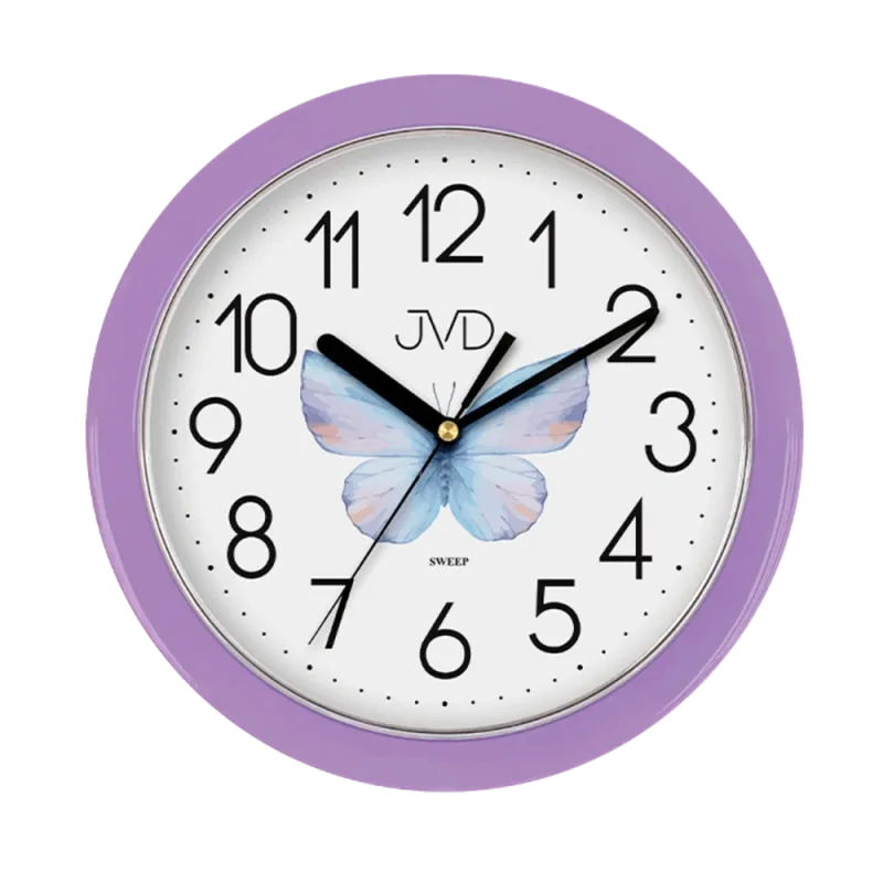 JVD Fialové dětské netikající tiché hodiny JVD HP612.D11 s motýlem
