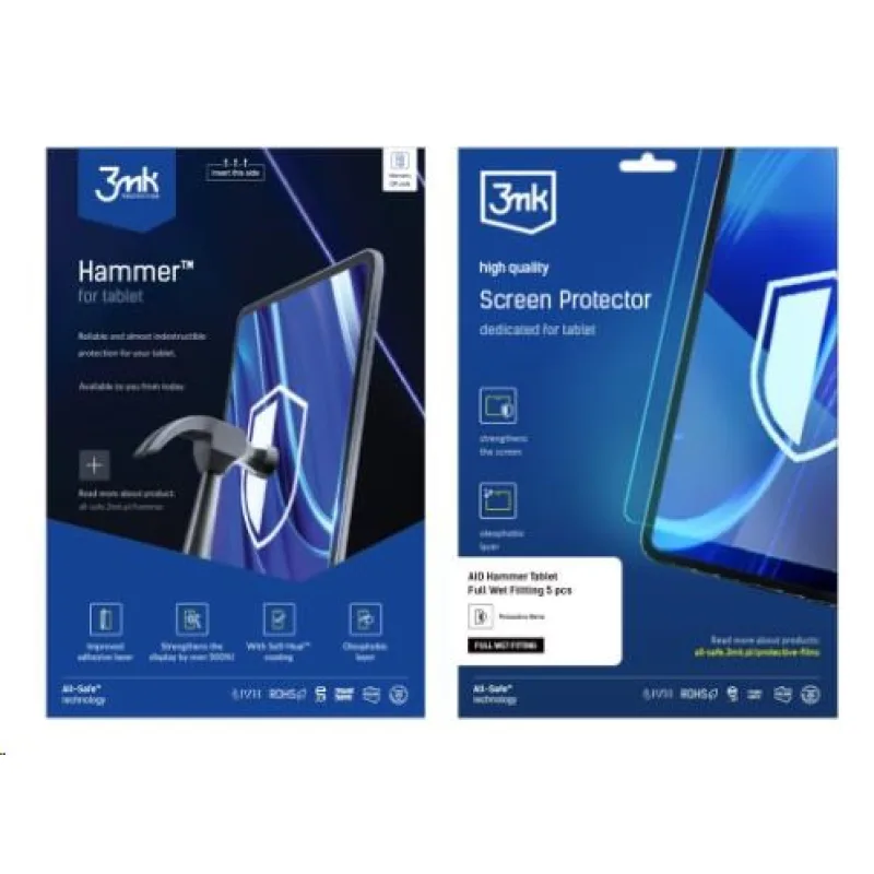 3mk All-Safe - AIO fólie Hammer Full Wet Fitting Tablet, 5 ks…
