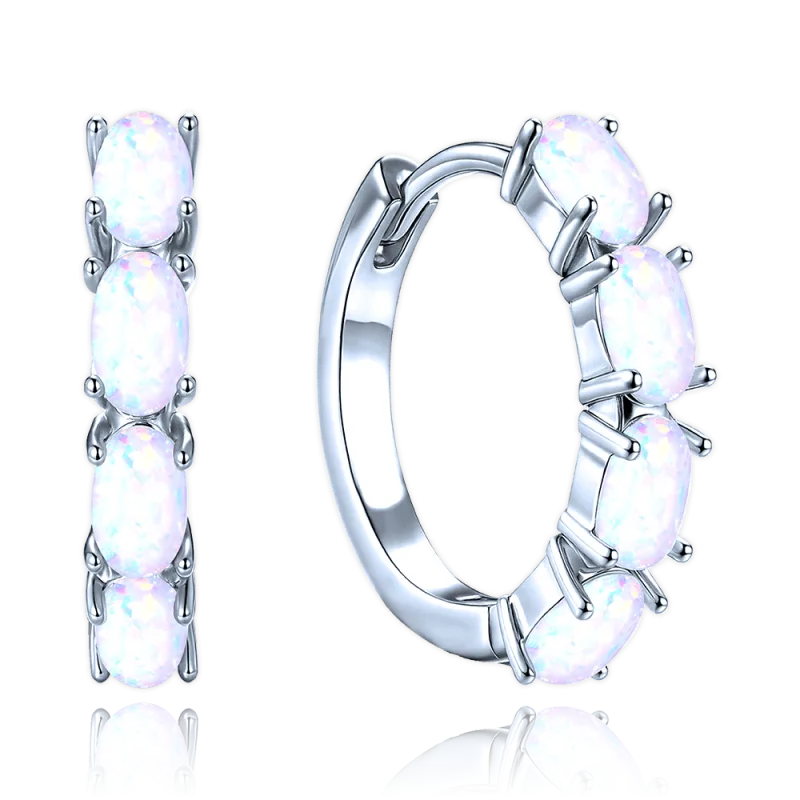 MINET Stříbrné náušnice s bílými opálky JMAS0295WE00