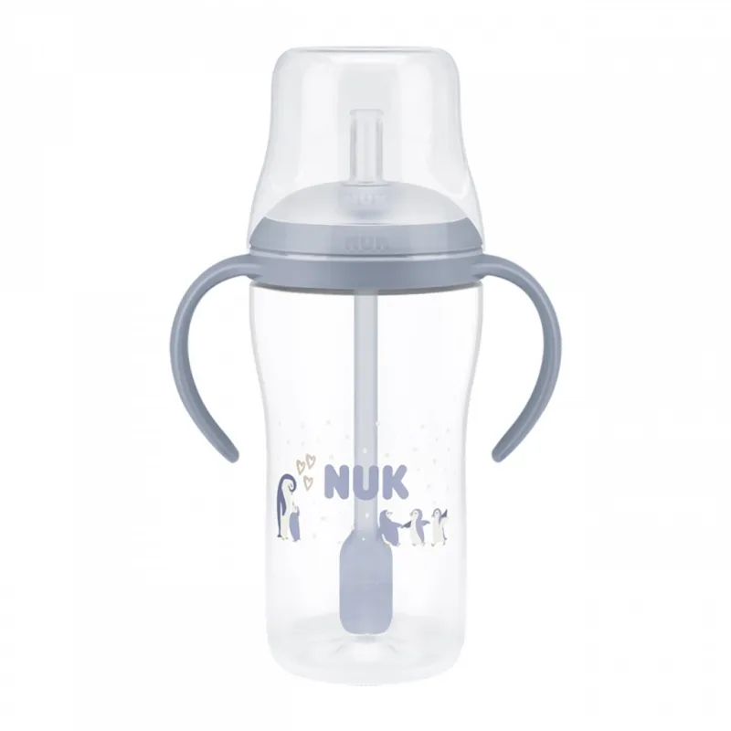 Kojenecká fľaša NUK Perfect Match na učenie so slamkou PENGUIN 260 ml