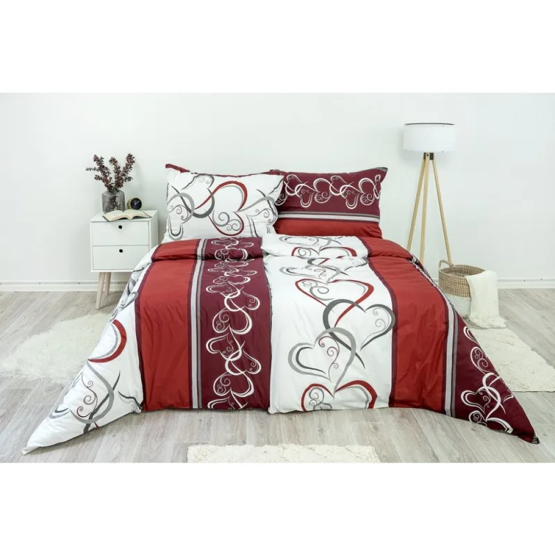 Luxusné obliečky Srdcia bordové 140x200/70x90 cm