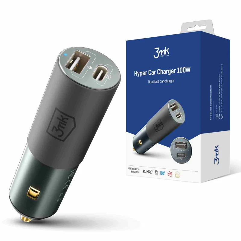 3mk nabíječka do auta - Hyper Car Charger 100W, 1x USB + 1x USB-C (PD)…
