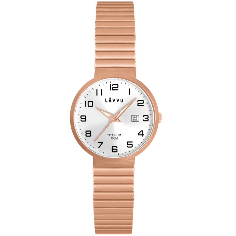 LAVVU Titanové pružné hodinky s vodotěsností 100M LUNDEN Small Rose Gold LWL5042