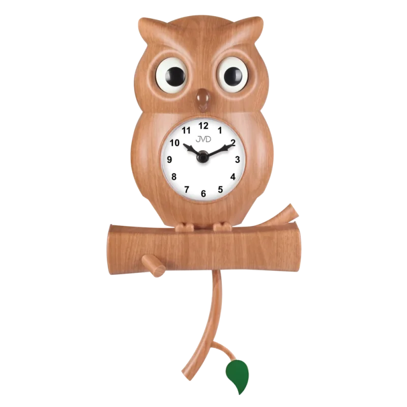 JVD Dětské hnědé tiché netikající hodiny s motivem sovy JVD HE21.5 v imitaci dřeva