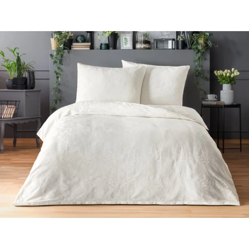 Luxusné žakárové obliečky listy smotanové 200x200/2x70x90 cm