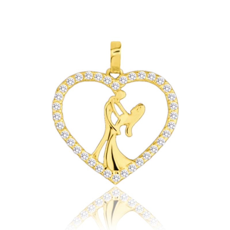 MINET Zlatý přívěs zamilovaný pár v srdci s bílými zirkony Au 585/1000 1,15g JMG0280WGP00