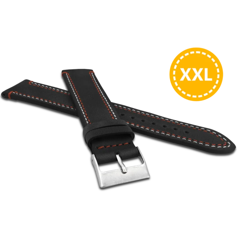 LAVVU XXL Prodloužený dvojitě prošitý černý řemínek SPORT z luxusní kůže Top Grain - 24 XXL LSDXB24