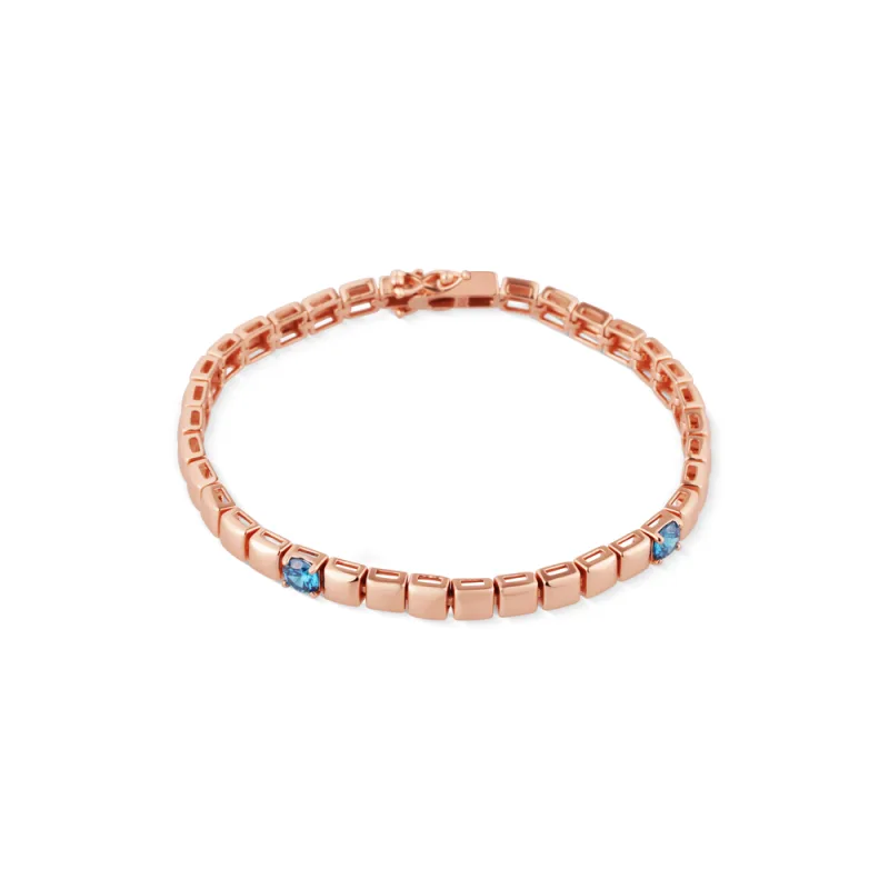 JVD Dámský stříbrný rose gold náramek s blue topazy SVLB0582XH2RT19